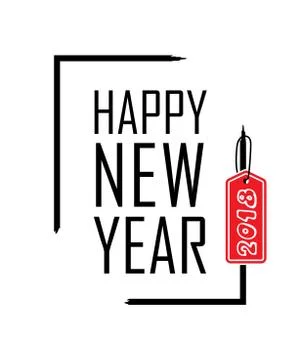 Happy New Year text in focus frame. Black border and font Happy New Year, iso Stock Illustration