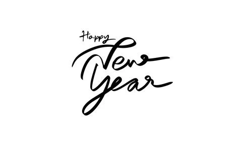 Happy new year text font calligraphy hand written lettering script black co.. Stock Illustration