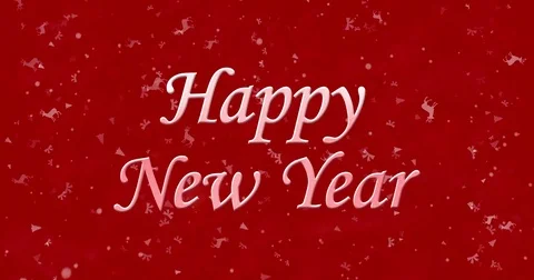 Happy New Year text formed from dust and turns to dust horizontally on red Stock Footage 70478361