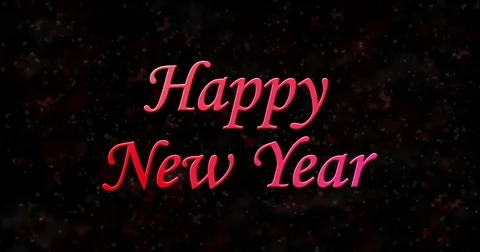 Happy New Year text formed from dust and turns to dust horizontally on black Stock Footage 70482257
