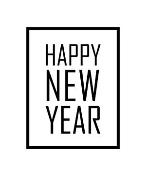 Happy New Year text in frame. Black border and font Happy New Year, isolated  Stock Illustration
