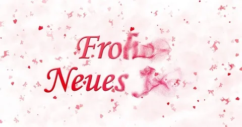 Happy New Year text in German "Frohes neues Jahr" turns to dust from bottom on Stock Footage 70450532