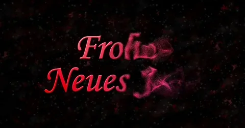 Happy New Year text in German "Frohes neues Jahr" turns to dust from bottom on Stock Footage 70461224
