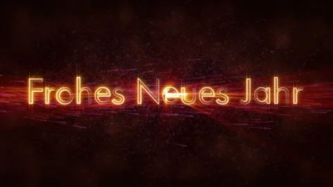 "Happy New Year" text in German "Frohes Neues Jahr" loop animation over dark Stock Footage 98155611