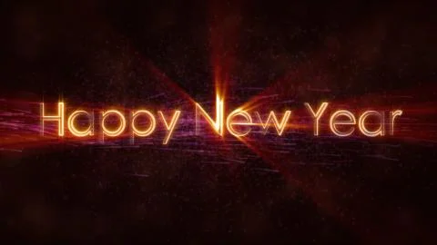 "Happy New Year" text loop animation over dark animated background Stock Illustration