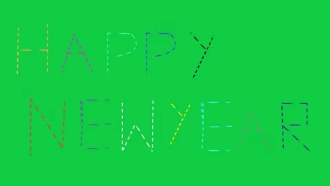 Happy new year text made of colorful dashed lines on a vibrant green Stock Footage 323155230