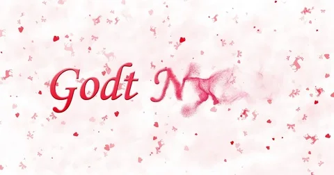Happy New Year text in Norwegian "Godt nyttar" turns to dust from bottom on Stock Footage 70449736