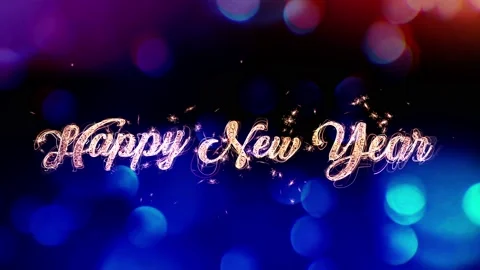 Happy New Year Text with particles and sparks isolated on black background, Stock Footage 99795199