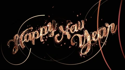 Happy New Year Text with particles and sparks isolated on black background, Stock Footage 99795352