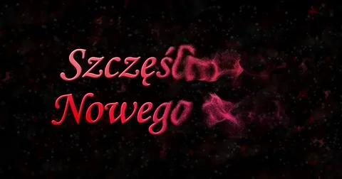 Happy New Year text in Polish "Szczesliwego Nowego Roku" turns to dust from Stock Footage 70458808
