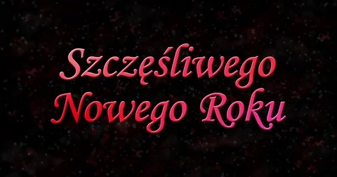 Happy New Year text in Polish "Szczesliwego Nowego Roku" formed from dust and Stock Footage 70479914