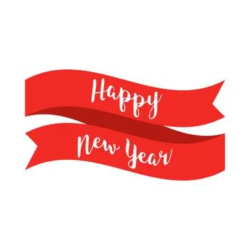 Happy New Year text with red ribbon on white background. Vector illustration in Stock Illustration