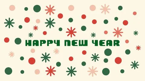 Happy new year text surrounded by festive confetti and stars 스톡 일러스트