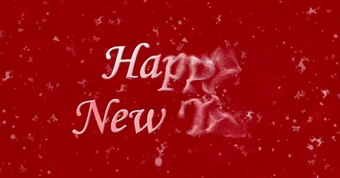 Happy New Year text turns to dust from bottom on red animated background Stock Footage 70457084