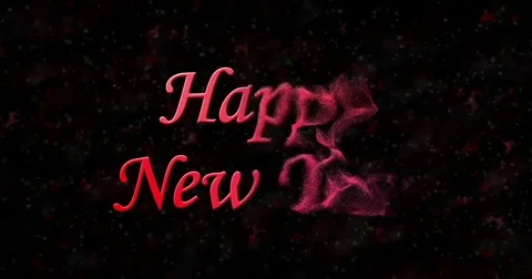 Happy New Year text turns to dust from bottom on black animated background Stock Footage 70463466