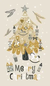 Happy New Year three Nutcrackers Vector banner on Light Background. Postcar.. Stock Illustration