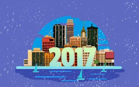Happy New Year in town. Vector greeting card design element Stock Illustration