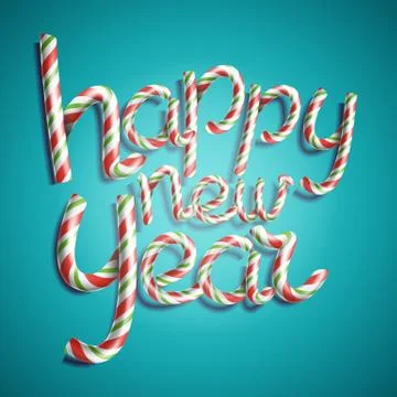 Happy New Year Vector. 3D Number Sign In Christmas Colours. Classic Xmas Candy Stock Illustration