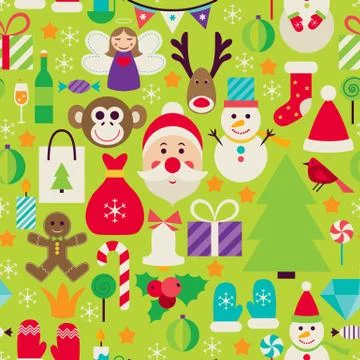 Happy New Year Vector Flat Design Green Seamless Pattern 스톡 일러스트