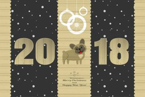 Happy New Year vector paper art with cardboard numbers, central and lateral p Stock Illustration