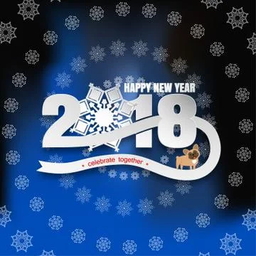 Happy New Year vector paper art with numbers, stripe, snowflake, dog on the b Stock Illustration