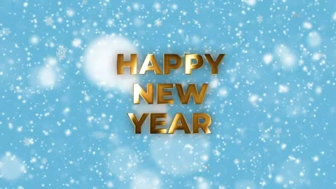 Happy New Year Video Animation – Gold Reflection Text with Snowfal Stock Footage 325274792