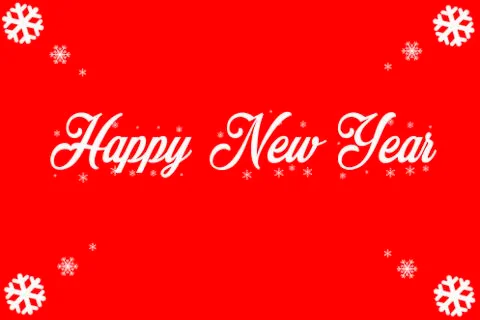 Happy new year in white letters on red background decorated with snowflakes Stock Illustration