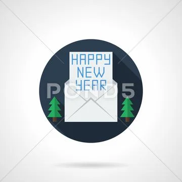Happy New Year wishes round flat vector icon Stock Illustration
