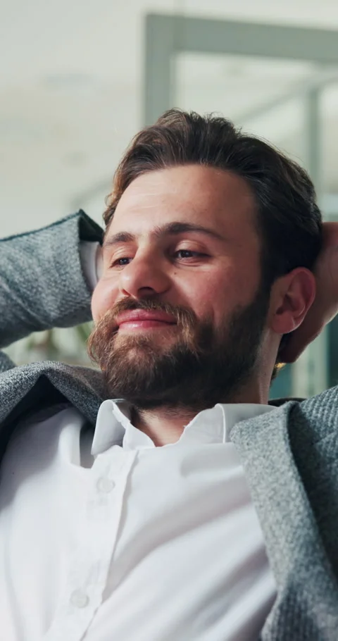 Happy, office and business man relax with finished tasks, complete project and Stock Footage 319642353