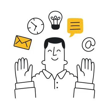Happy office guy. Outline, linear, thin line, doodle art. Simple style with e Stock Illustration