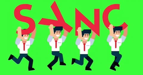 Happy Office Workers Holding SYNC Letters While Running in Harmony Stock Footage 313665536