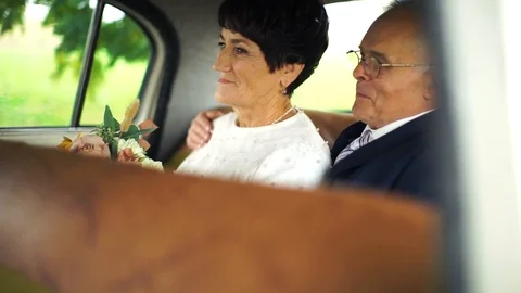 Happy old age. An elderly beautiful couple walking in the Park. Stock Footage 106398141