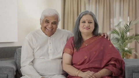 Happy Old Indian couple talking to the camera Stock Footage 280105907