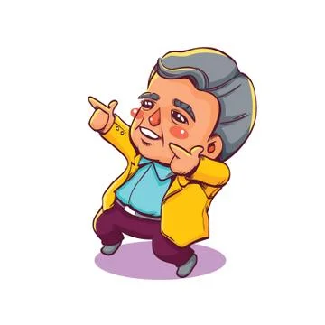 Happy Old Man Two Hands Pointing Up Stock Illustration