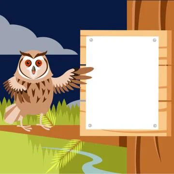 Happy Owl on the Tree flat background Stock Illustration