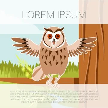 Happy Owl on the Tree flat background Stock Illustration