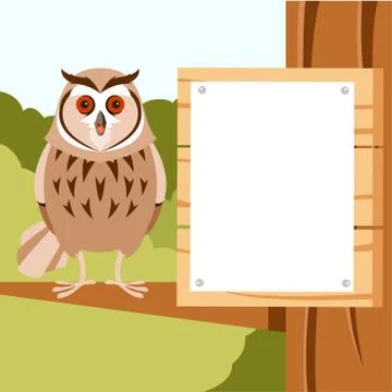 Happy Owl on the Tree flat background Stock Illustration