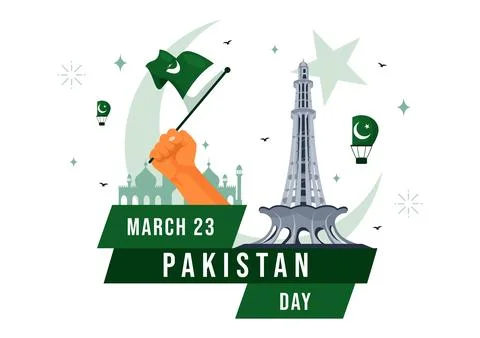 Happy Pakistan Resolution Day Vector Illustration on 23 March, Featuring a .. Stock Illustration