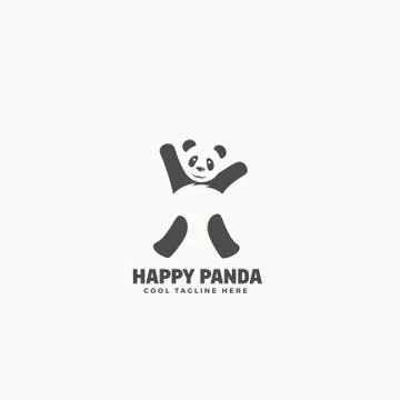 Happy Panda Abstract Vector Emblem or Logo Template. Funny Dancing Bear Illustrazione stock