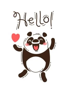A happy panda greets you Hello. Vector illustration in cartoon style Stock Illustration