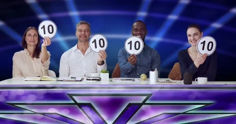 Happy Panel Judges Sitting In Front Video stock 230988350