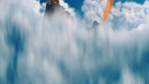 Happy parachutist falling down in cloudy sky Stock Footage 157472086