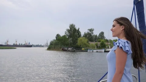 Happy parents with child on rest in background nature and water, mother, father Stock Footage