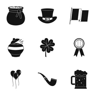 Happy Patrick day icon set, simple style Stock Illustration
