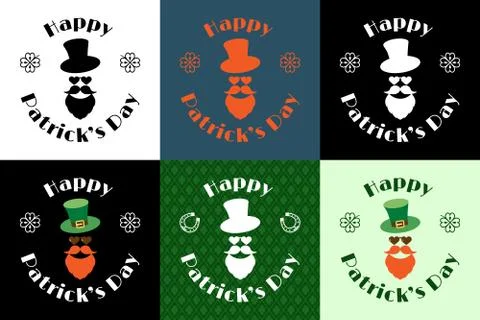 Happy Patrick's Day Set of vector festive design illustrations. Text in styli Stock Illustration