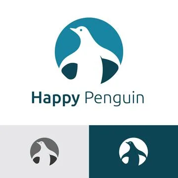 Happy Penguin Circle Negative Space Style Logo Template Stock Illustration