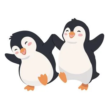 Happy Penguins Dancing Together Stock Illustration