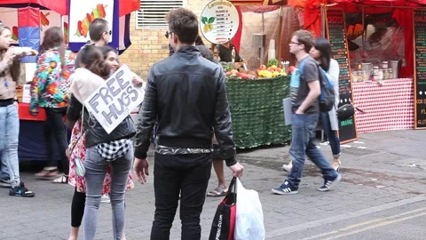 Happy people on Brick Lane Stock Footage 166366930