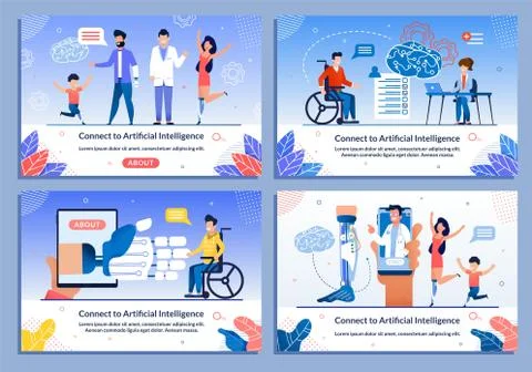 Happy People Character with Bionic Limb Banner Set Stock Illustration