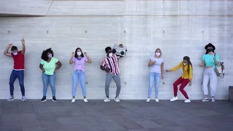 Happy people from different races dancing outdoor Stock Footage 137440635